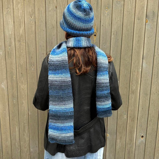 Handmade Blue Daze ombré crochet scarf