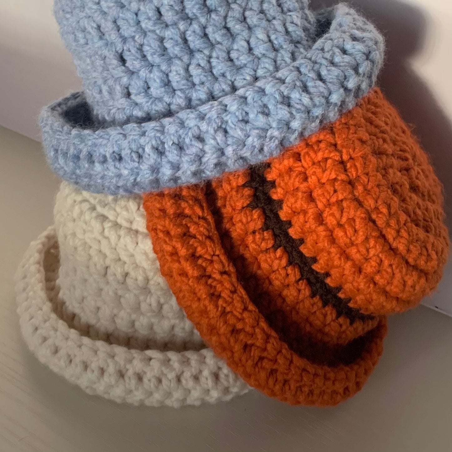 Handmade cornflower blue chunky crochet bowler hat