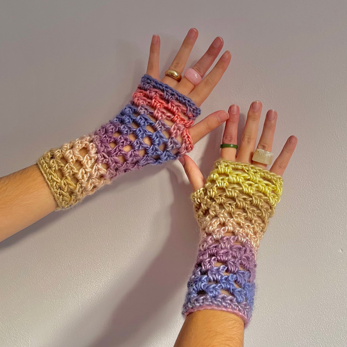 Handmade Candy crochet fishnet hand warmers