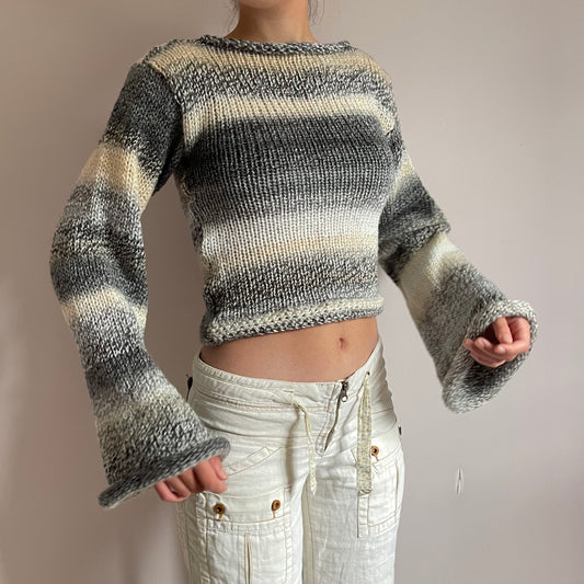 Handmade grey, beige and cream ombré knitted jumper