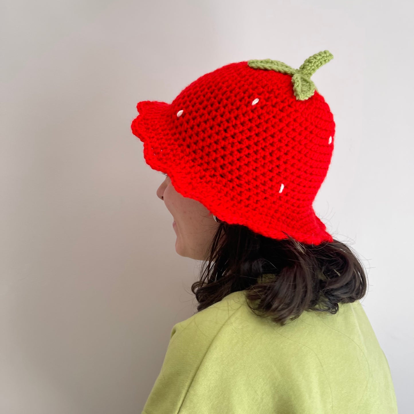 Handmade scallop edge strawberry crochet bucket hat