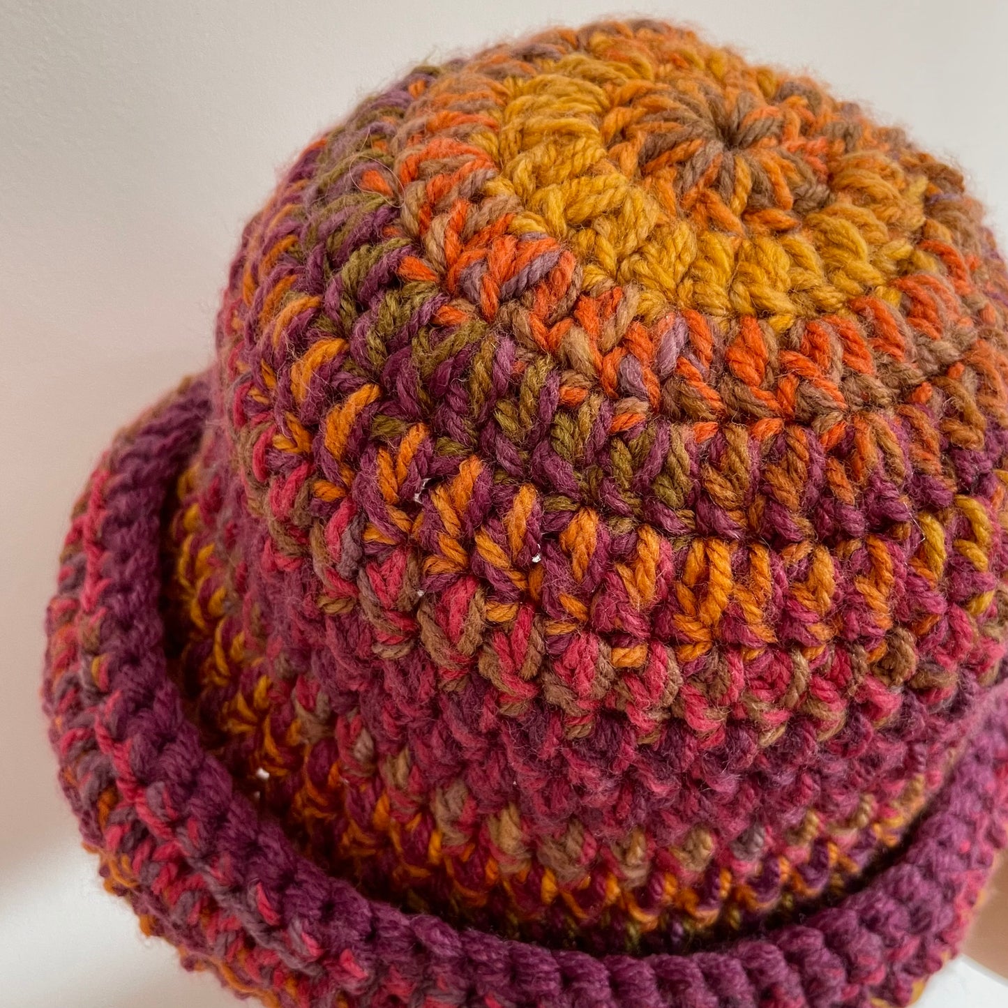 Handmade sunset shades chunky crochet bowler hat