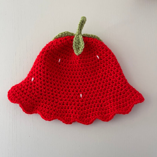 Handmade scallop edge strawberry crochet bucket hat