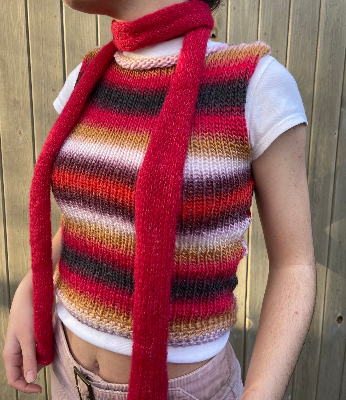 Handmade knitted mohair skinny scarf in red