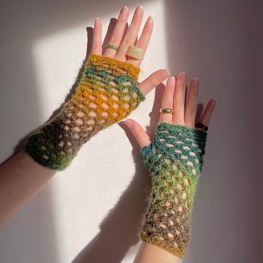 Handmade Forest fishnet hand warmers