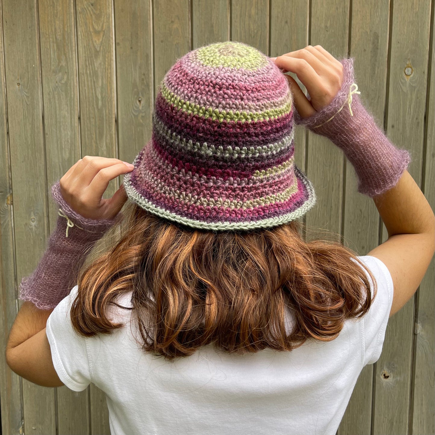 Handmade  green and purple ombré crochet bucket hat