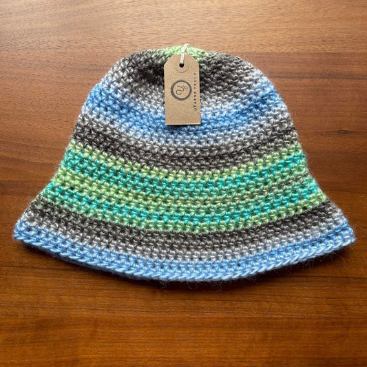 Handmade crochet bucket hat in Ocean shades