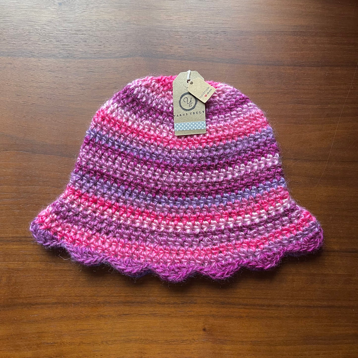 Handmade scallop edge crochet bucket hat in orange and pink – Yarns Truly  Shop