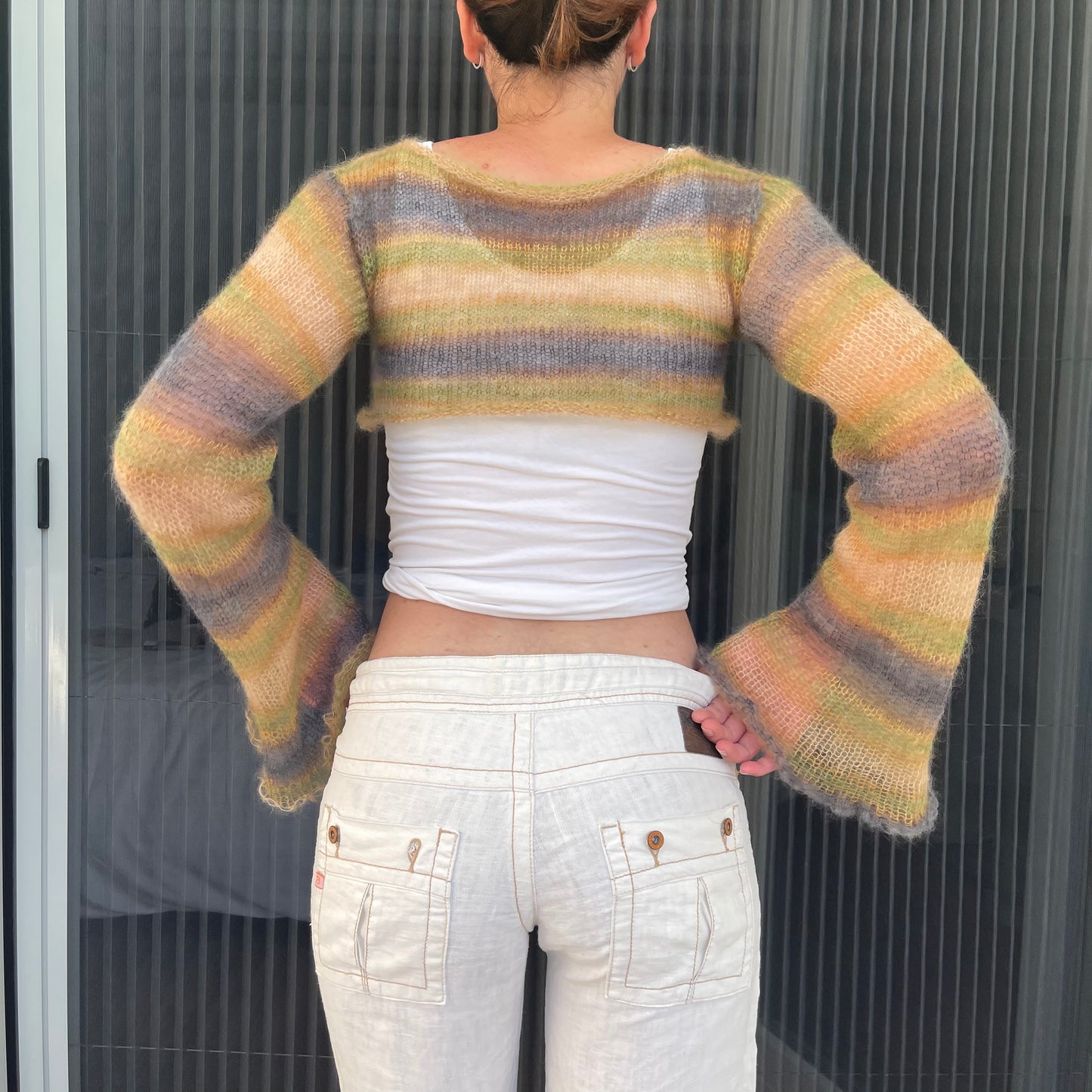 Handmade knitted mohair cropped jumper in ombré earth tones