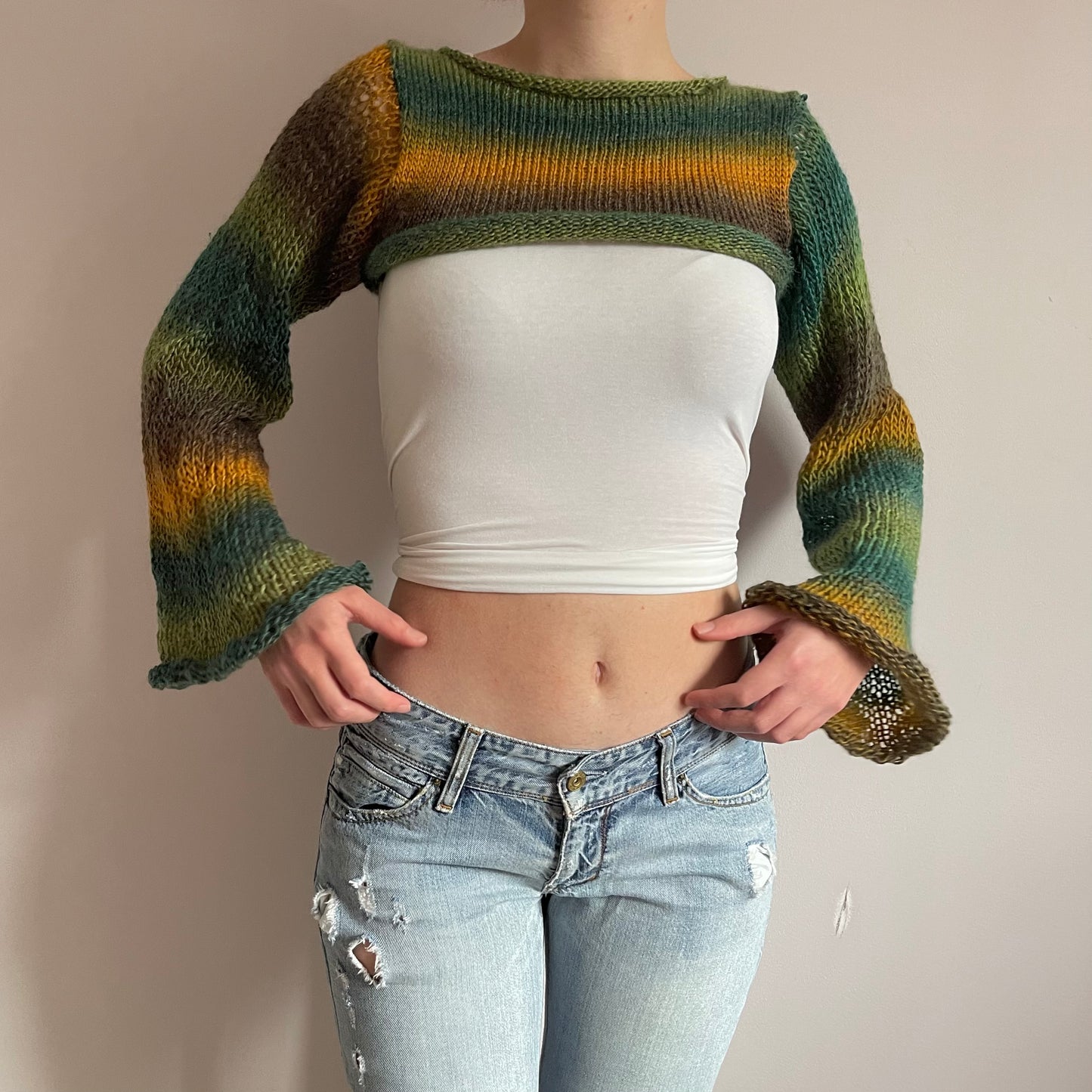 Handmade knitted ombré bolero in Forest colourway