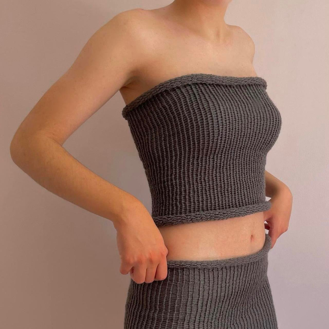 så meget frost sende Handmade knitted bandeau top in slate grey – Yarns Truly Shop