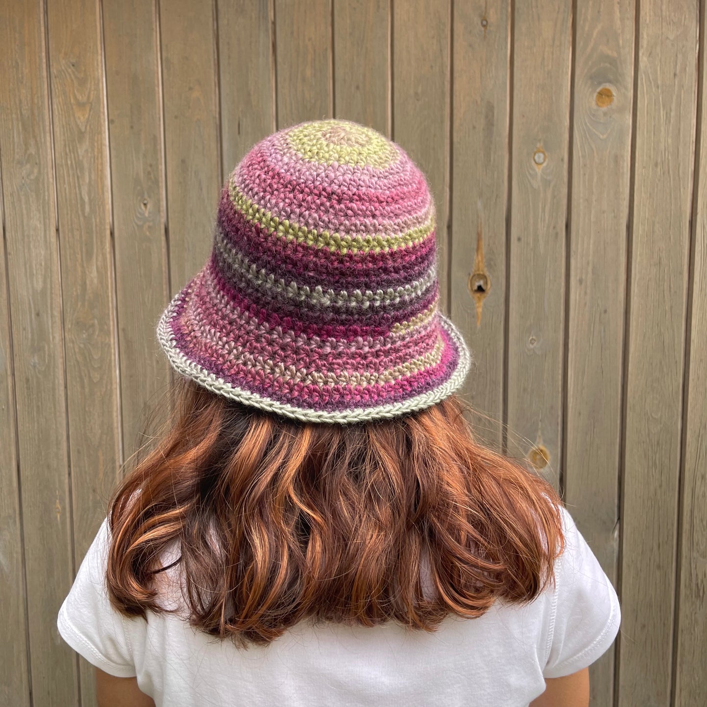 Handmade  green and purple ombré crochet bucket hat