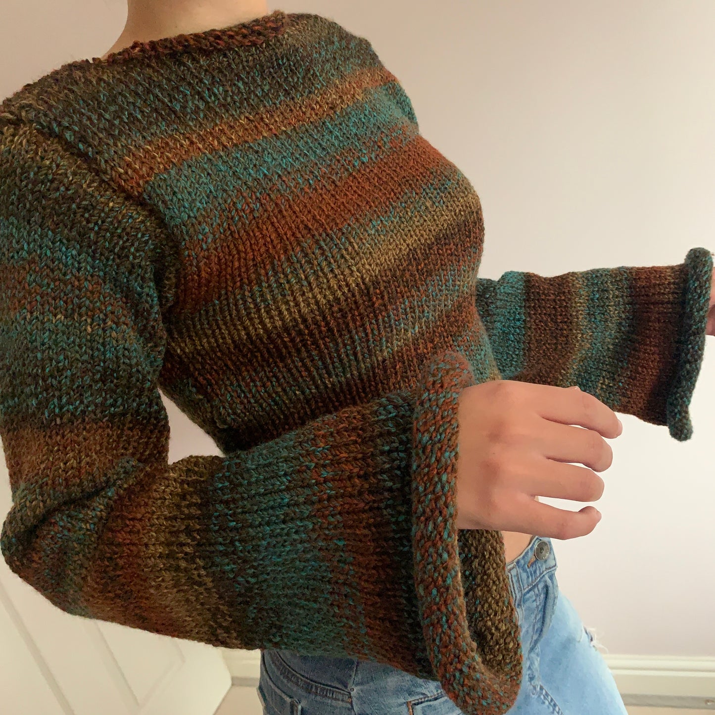 Handmade brown and blue ombré knitted jumper