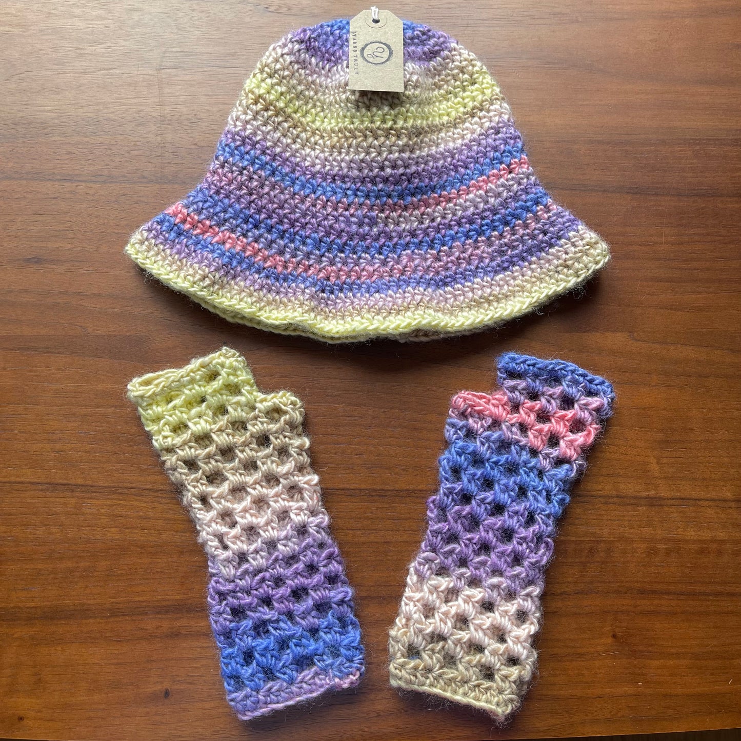 Handmade crochet bucket hat in Candy shades