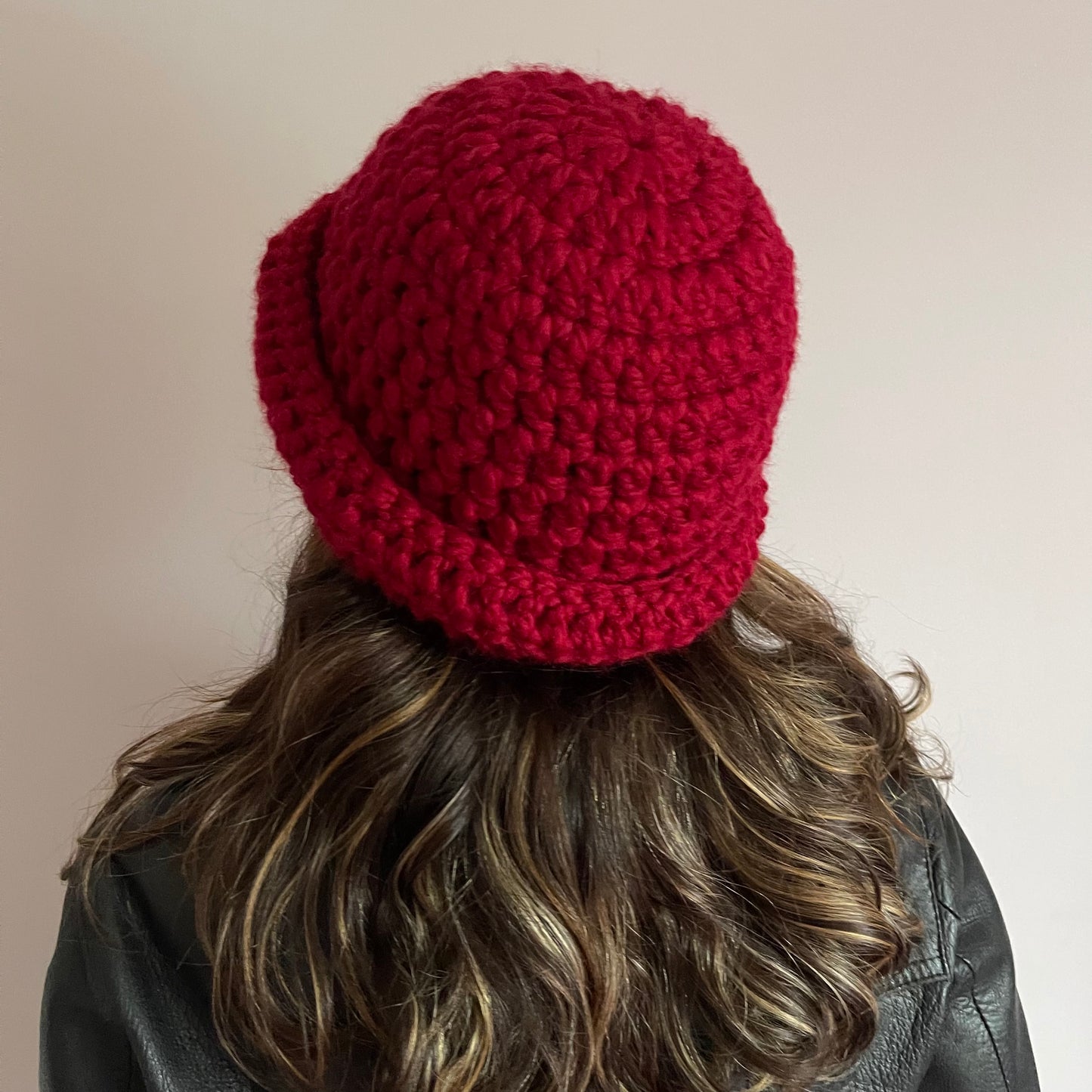 Handmade dark red chunky crochet bowler hat