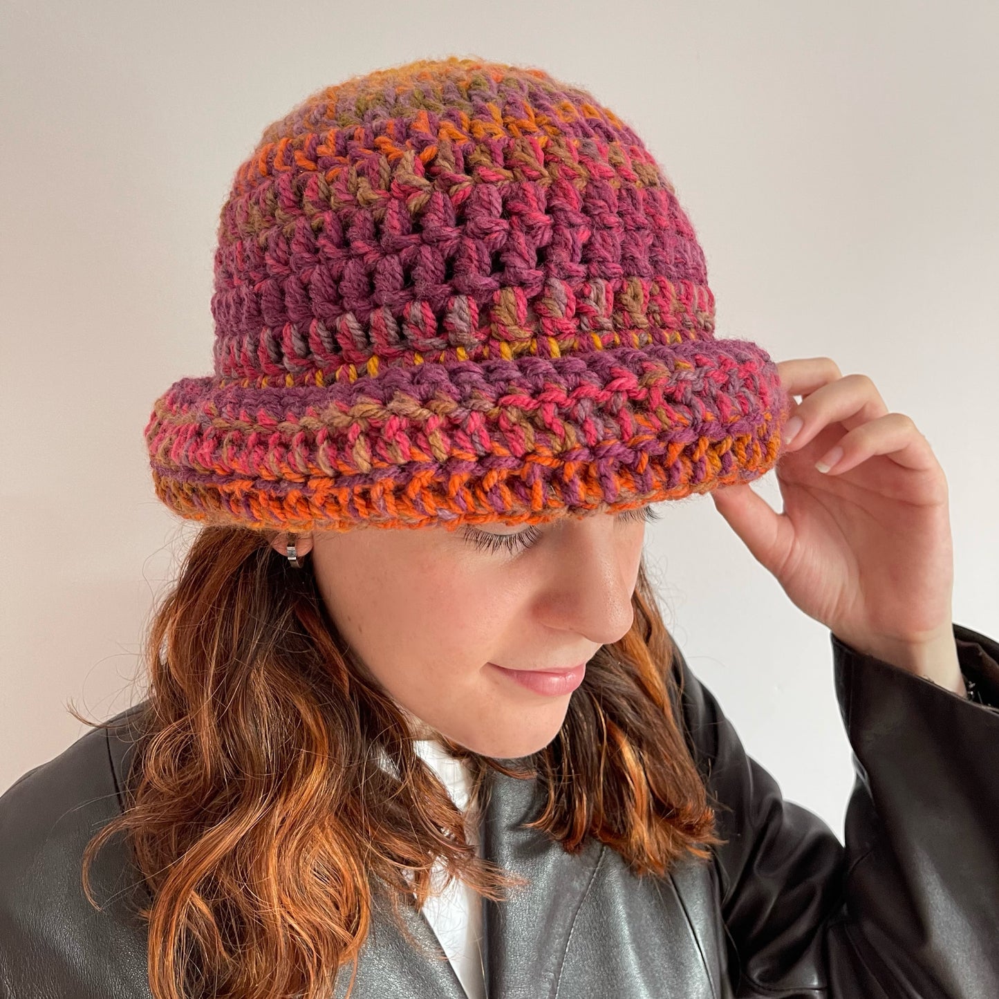 Handmade sunset shades chunky crochet bowler hat