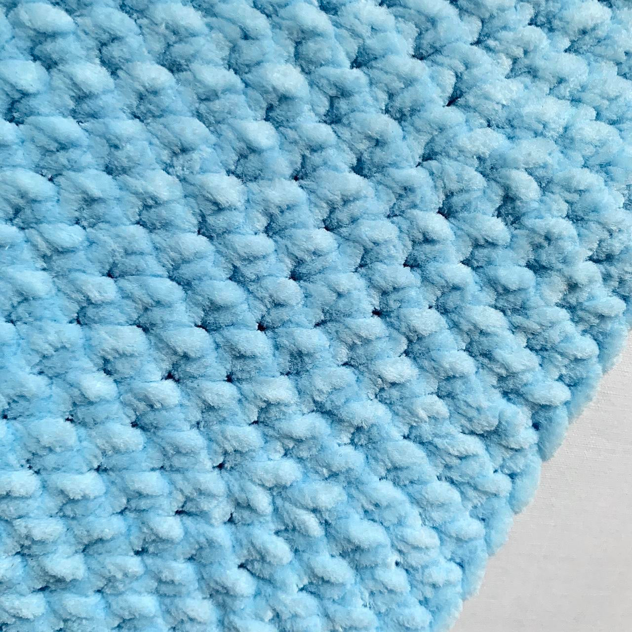 Handmade crushed velvet crochet bucket hat in baby blue