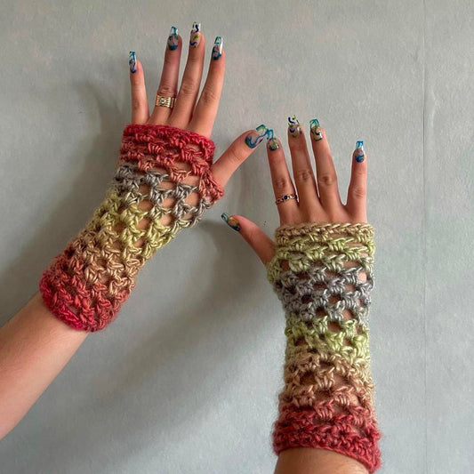 Handmade Fireburst crochet fishnet hand warmers