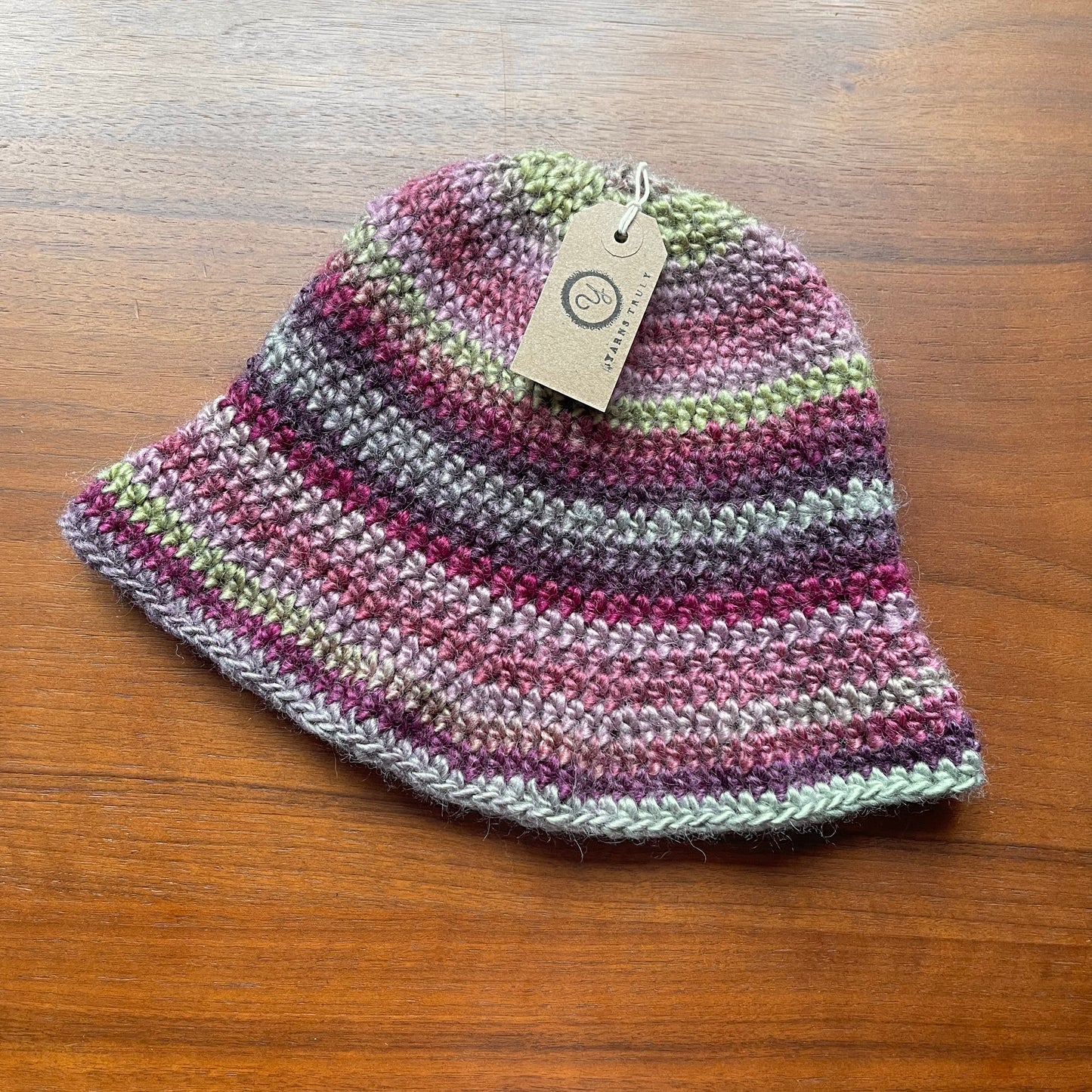Handmade  green and purple ombré crochet bucket hat