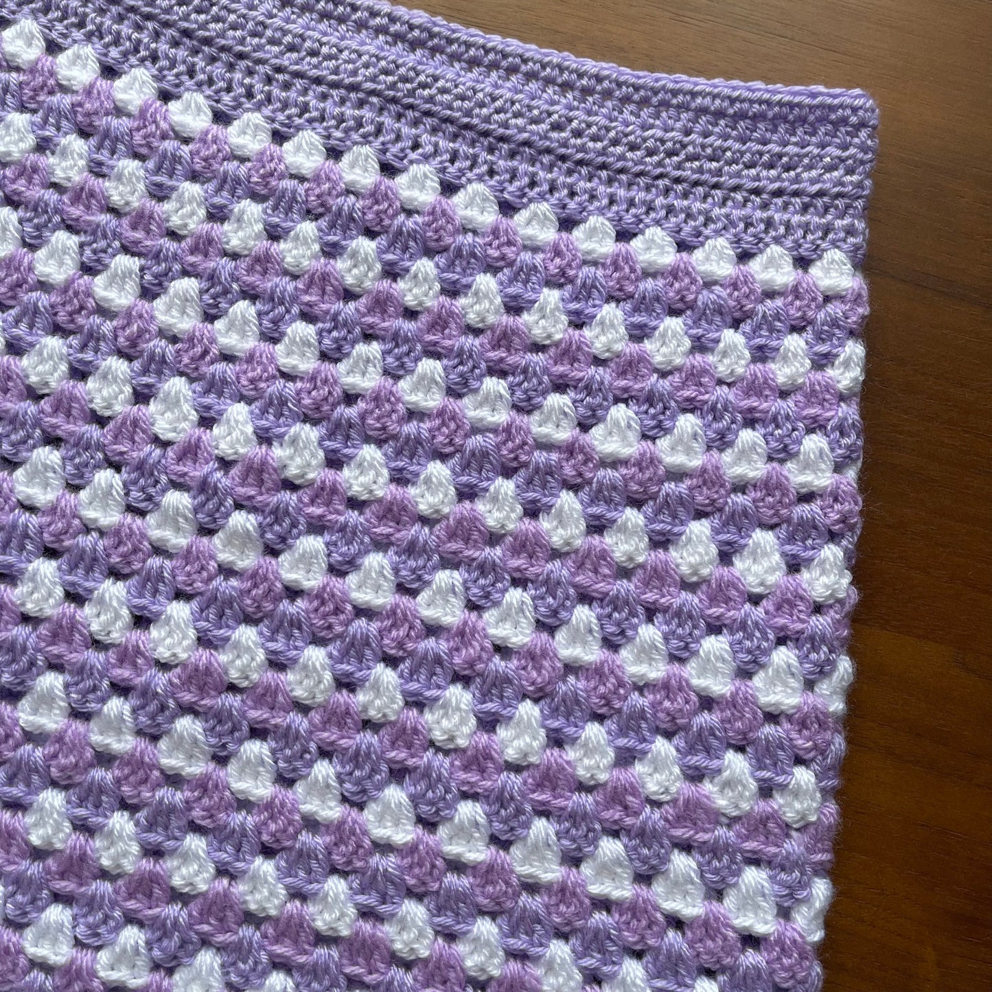 Handmade retro crochet mini skirt in lilac and white