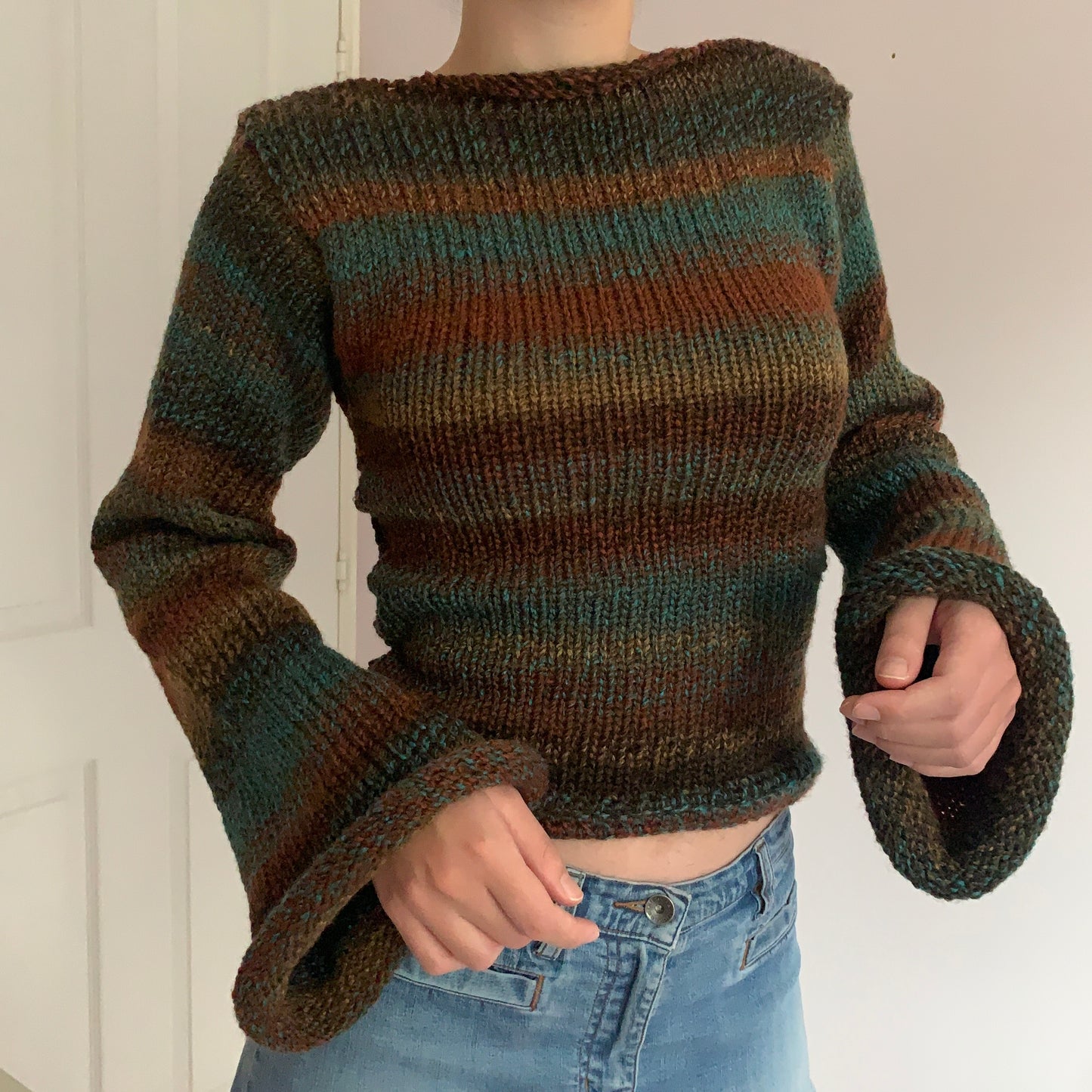 Handmade brown and blue ombré knitted jumper