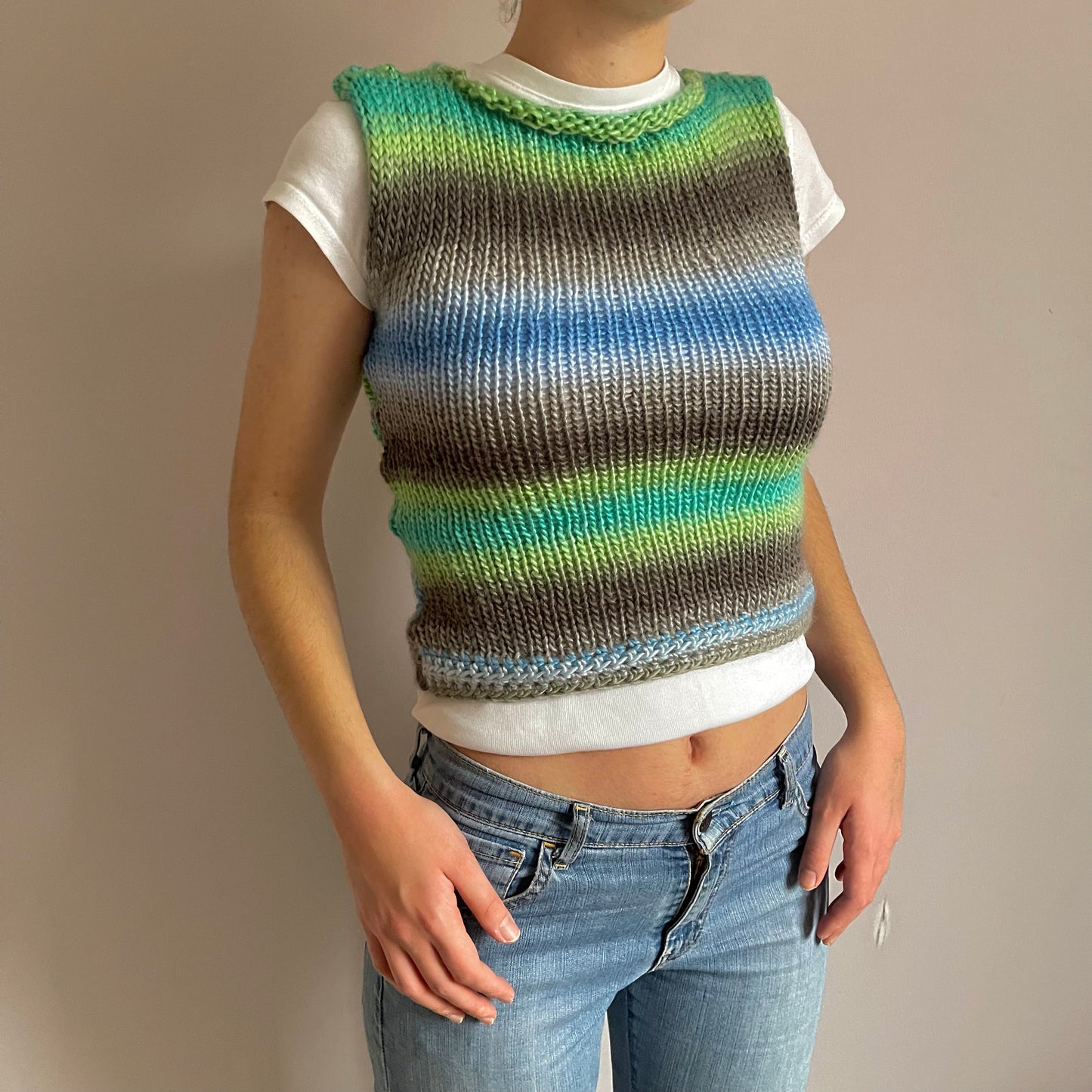 The Ocean Shades Vest - handmade knitted sweater vest
