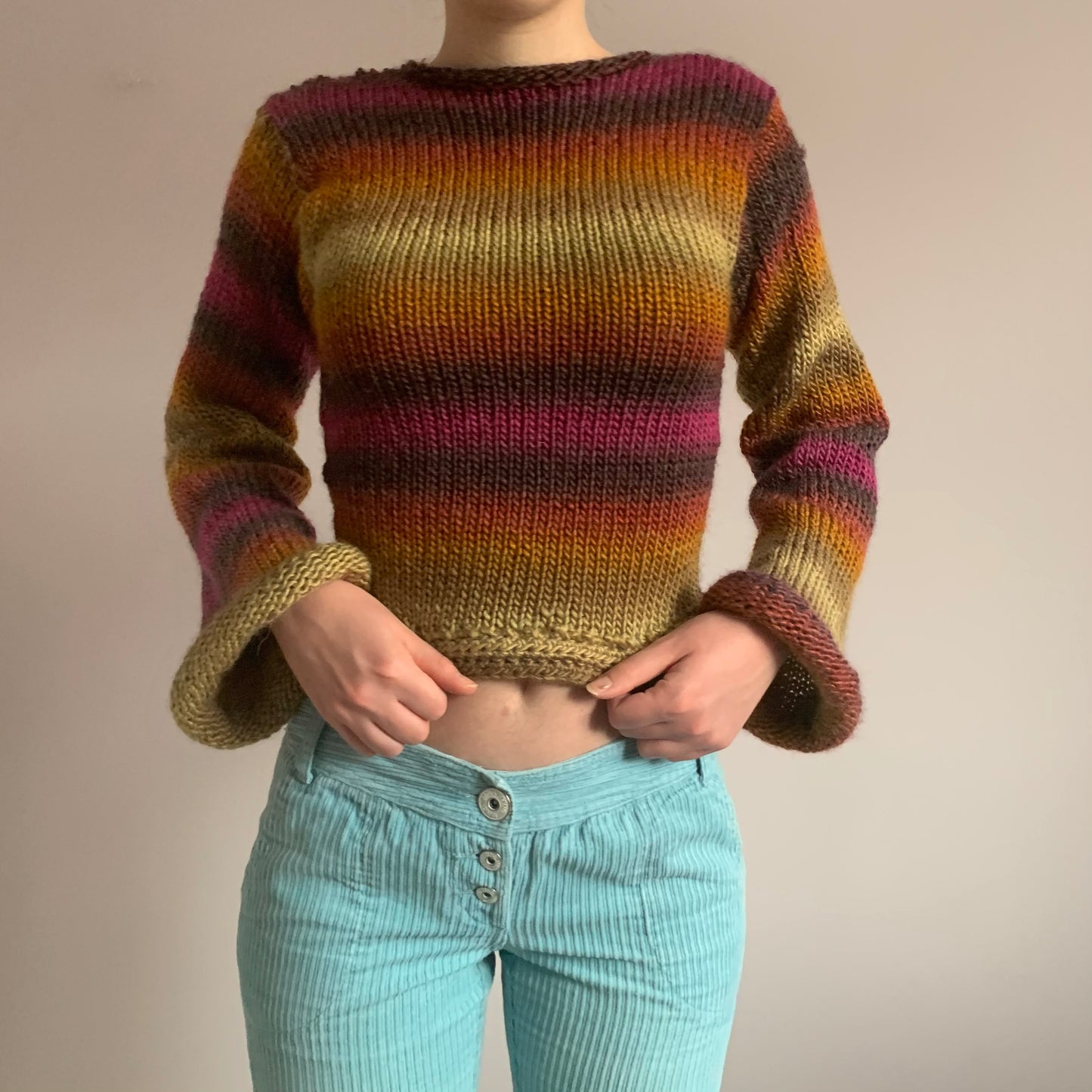 The Sunset Shades Sweater - handmade knitted flared sleeve jumper
