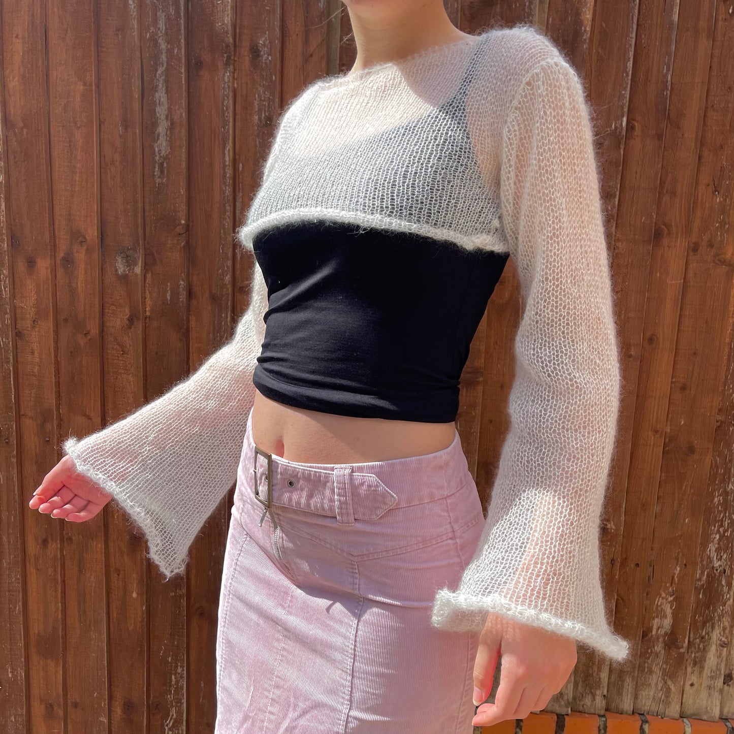 Handmade knitted off white mohair cropped jumper