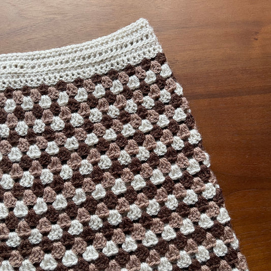 Handmade retro crochet mini skirt in beige and brown