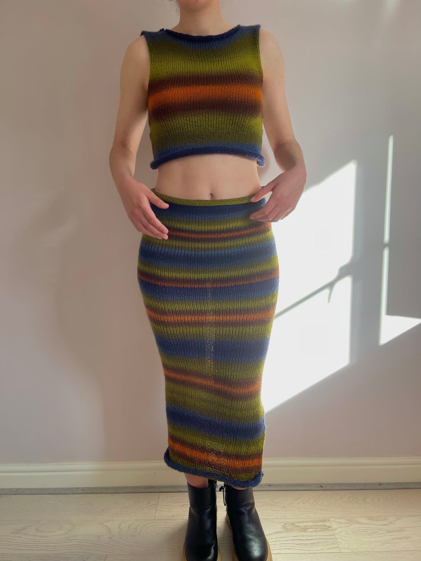 The Aspen Set - handmade knitted ombré vest and maxi skirt with side slit