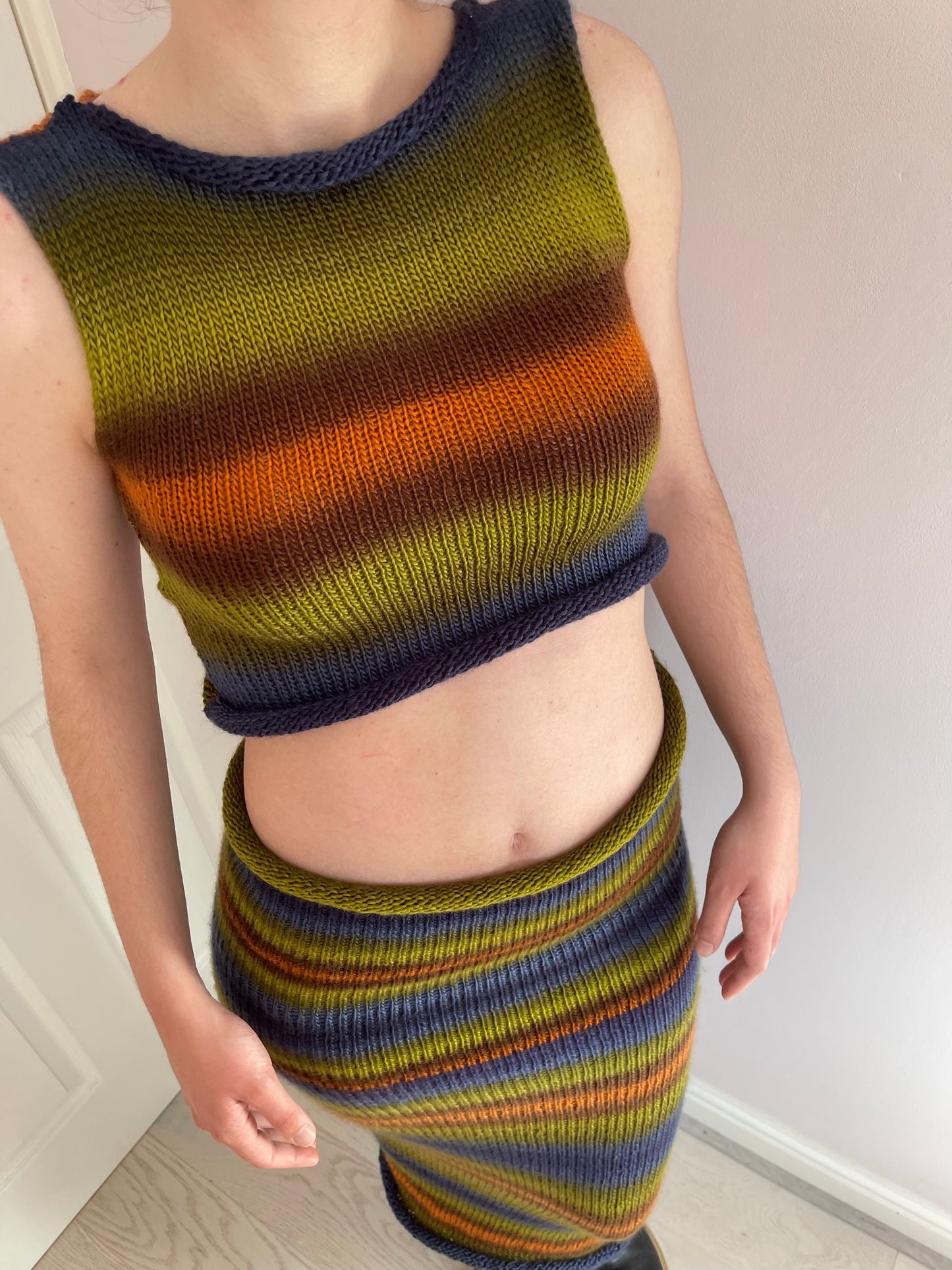 The Aspen Set - handmade knitted ombré vest and maxi skirt with side slit