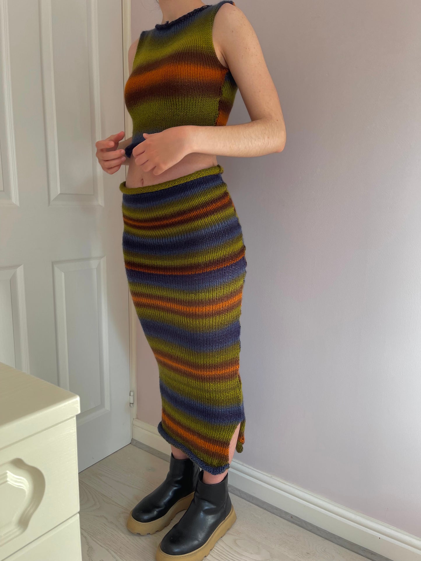 The Aspen Maxi Skirt - handmade knitted ombré maxi skirt with side slit