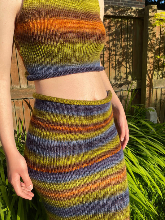 The Aspen Maxi Skirt - handmade knitted ombré maxi skirt with side slit