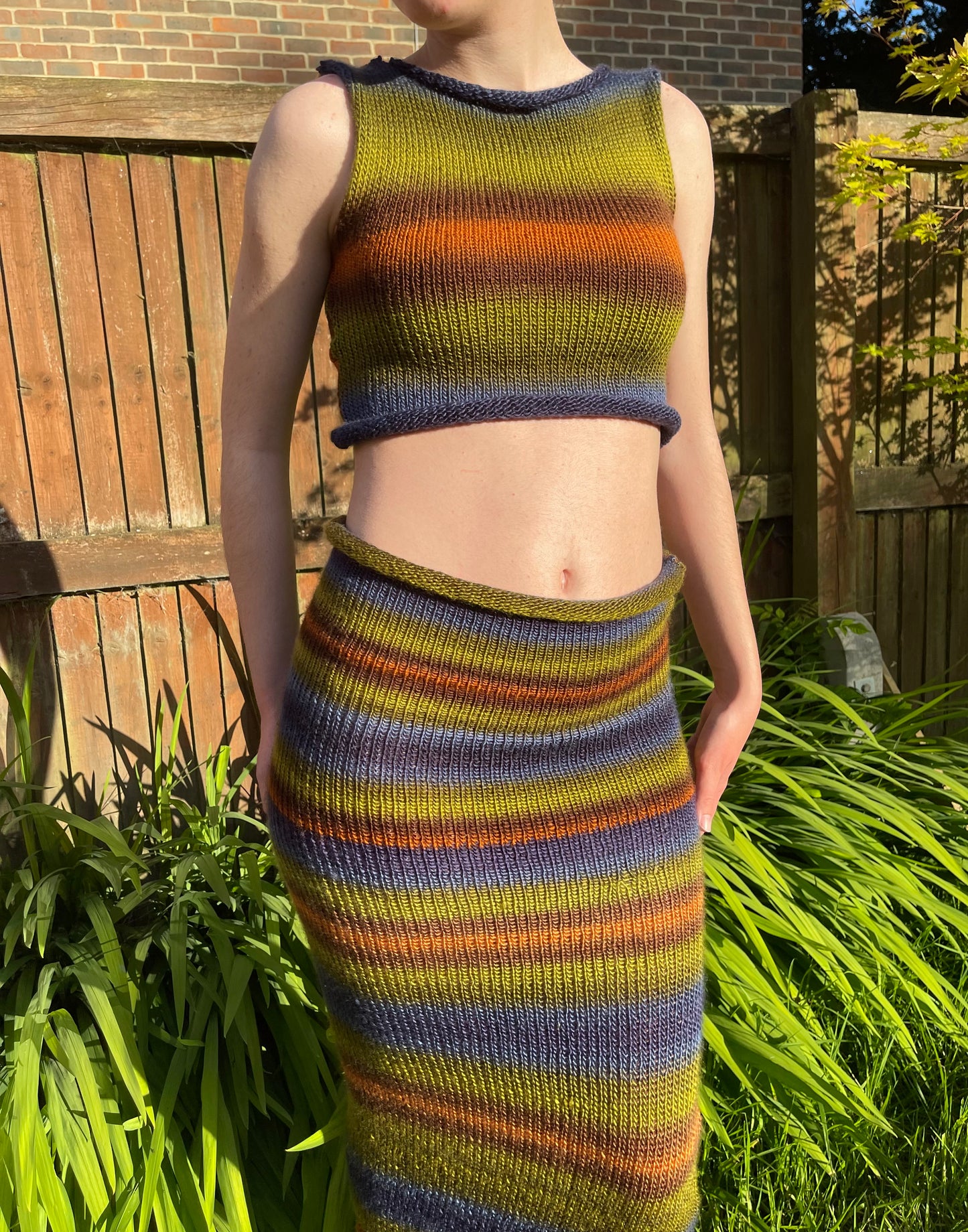 The Aspen Set - handmade knitted ombré vest and maxi skirt with side slit