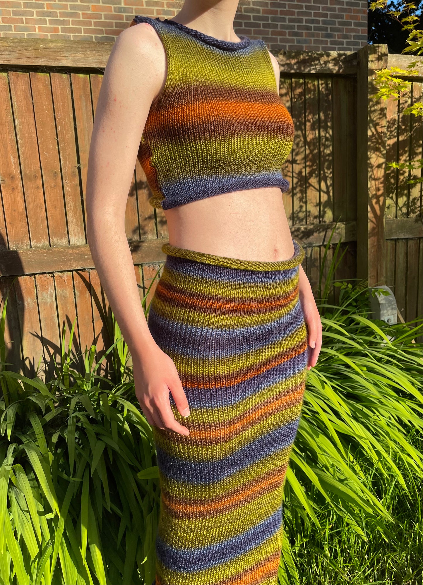 The Aspen Set - handmade knitted ombré vest and maxi skirt with side slit