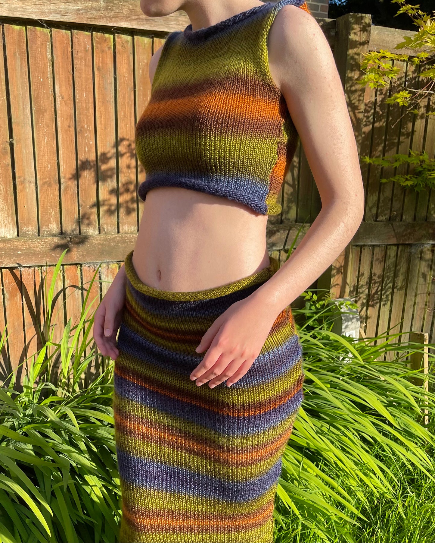 The Aspen Maxi Skirt - handmade knitted ombré maxi skirt with side slit