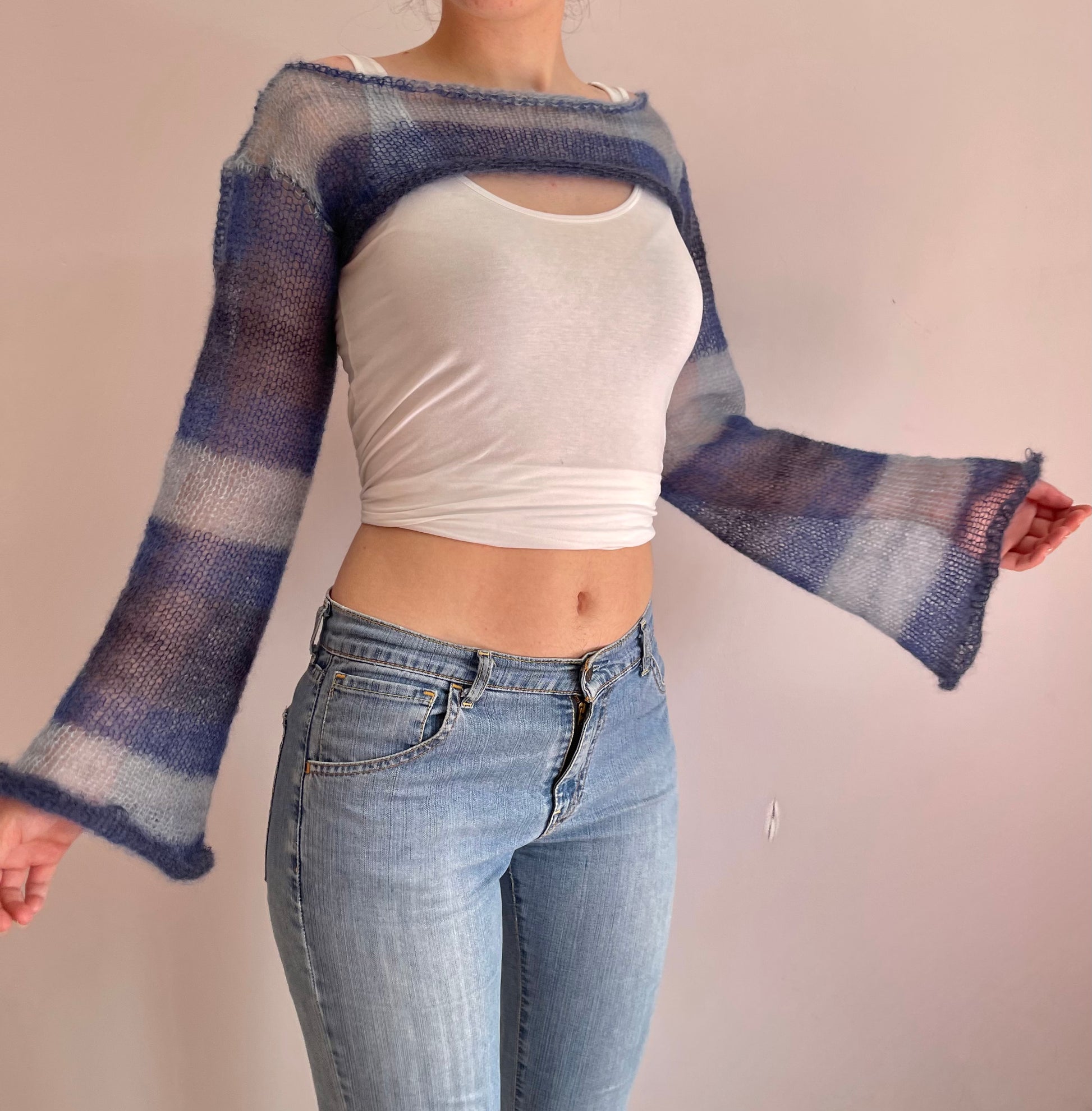 Mohair sweater cropped fuzzy top sexy hand knitted light soft