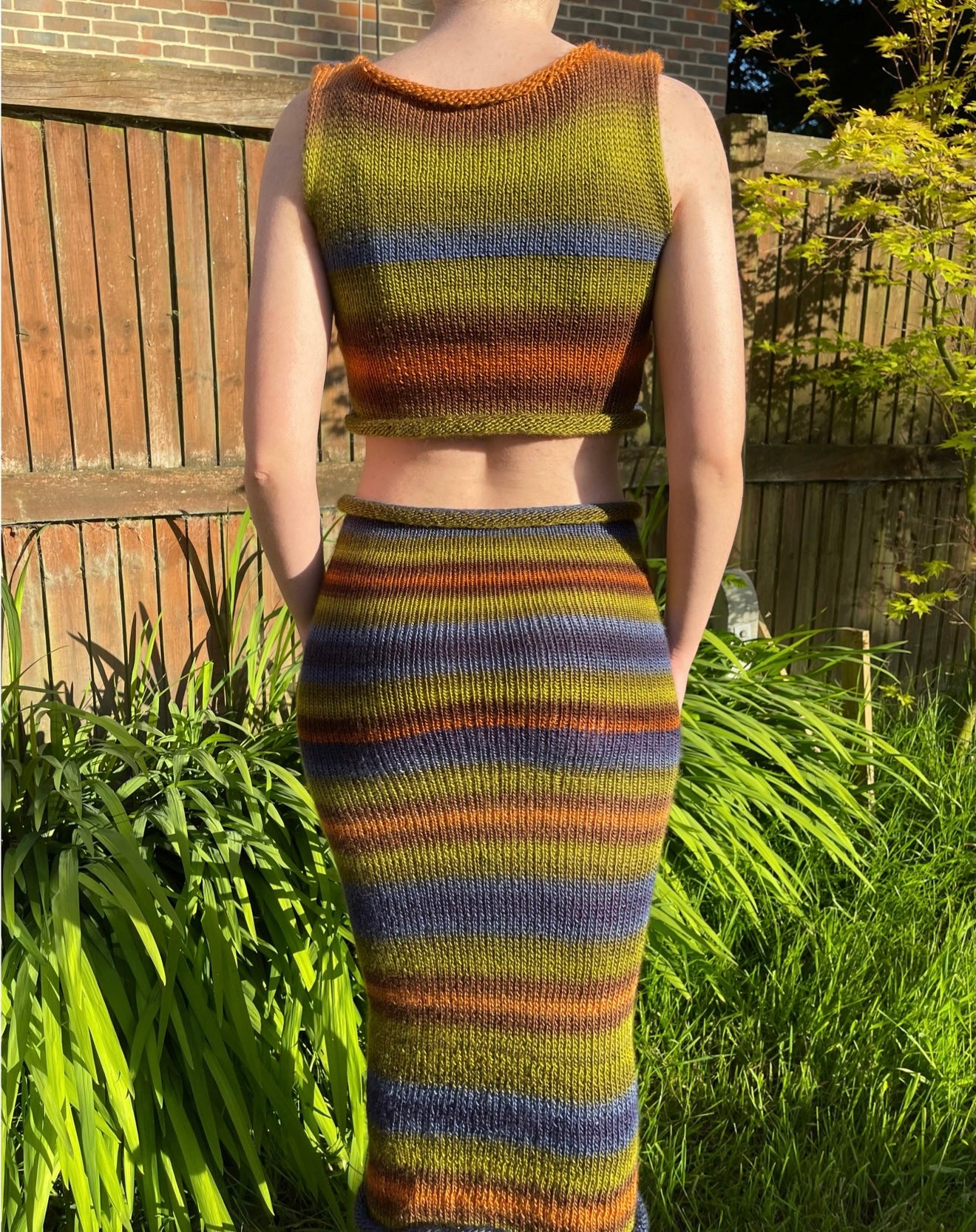 The Aspen Set - handmade knitted ombré vest and maxi skirt with side slit