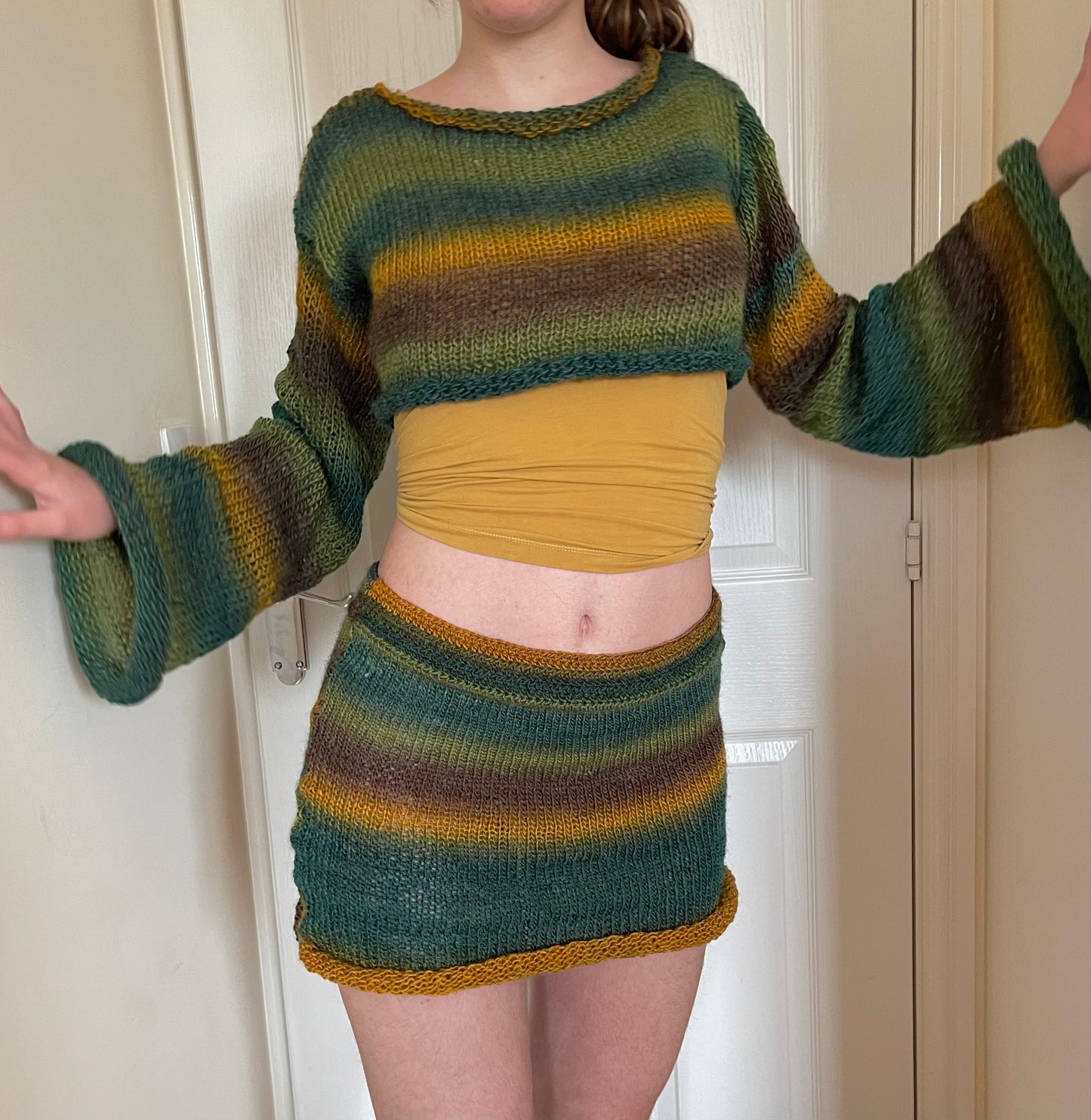 Handmade knitted ombré mini skirt - Forest colourway