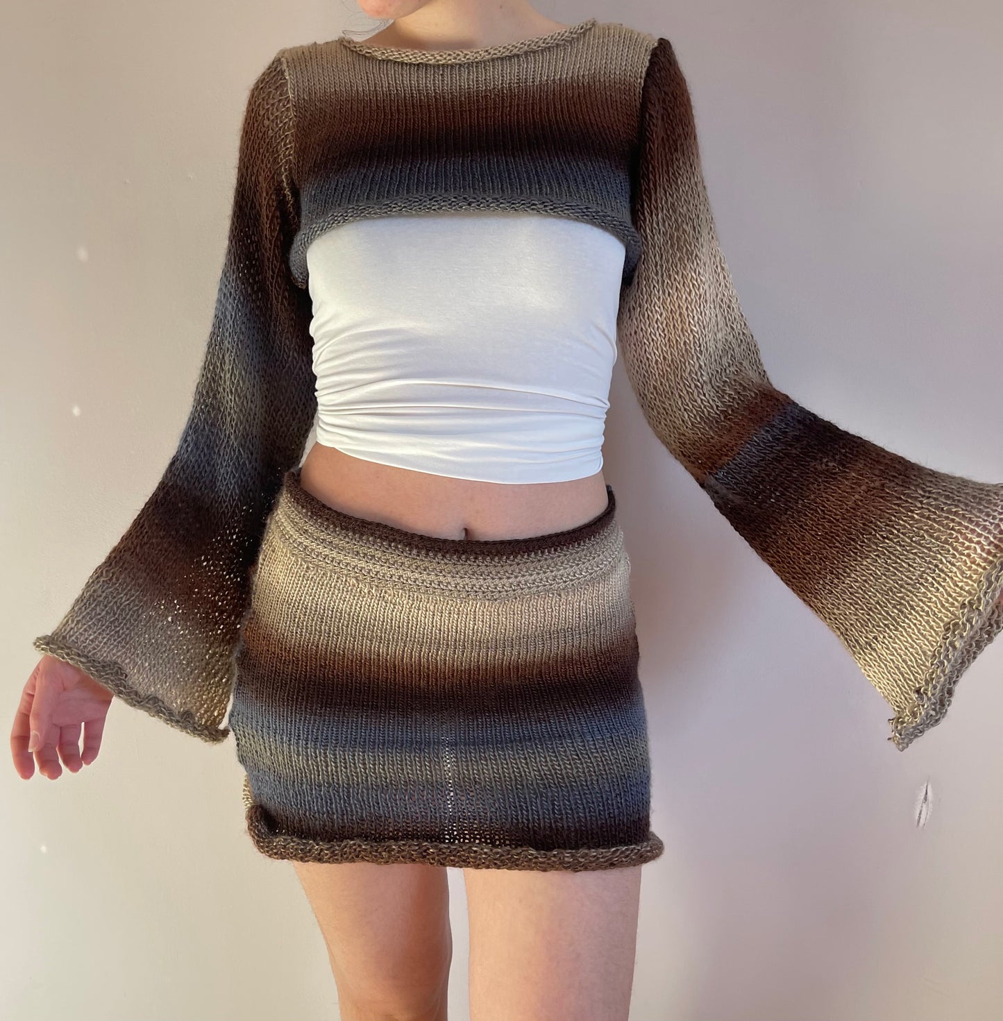 SET: Handmade knitted ombré skirt and top coord - Seashell colourway