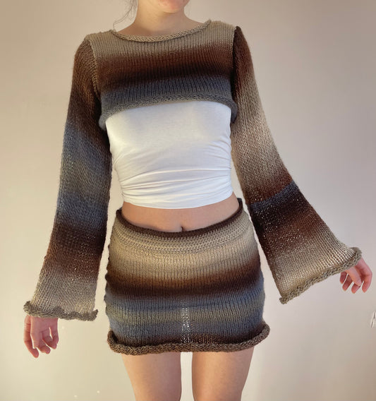 SET: Handmade knitted ombré skirt and top coord - Seashell colourway