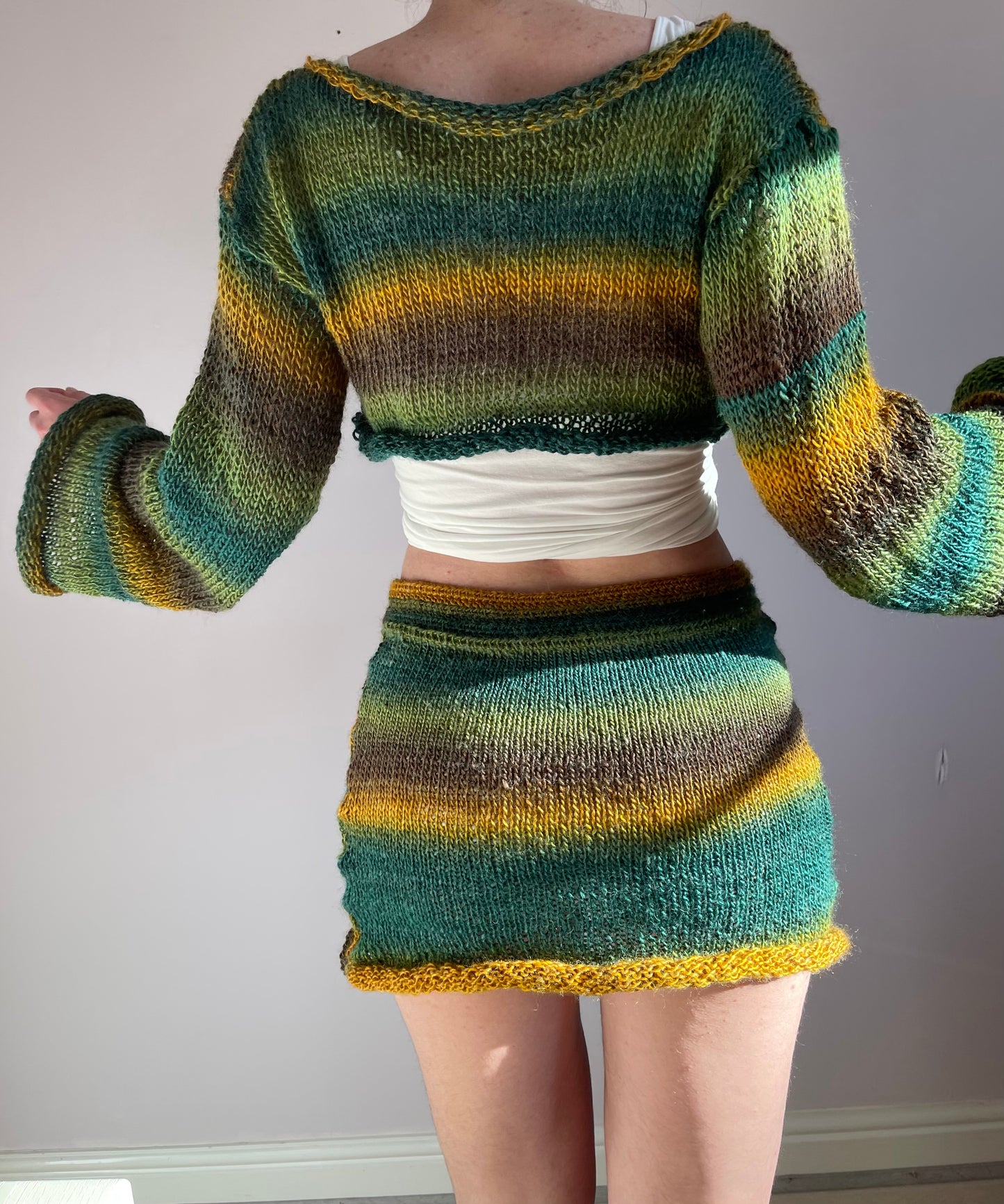 Handmade knitted ombré mini skirt - Forest colourway