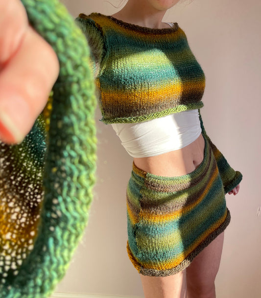 Handmade knitted ombré cropped jumper - Forest colourway