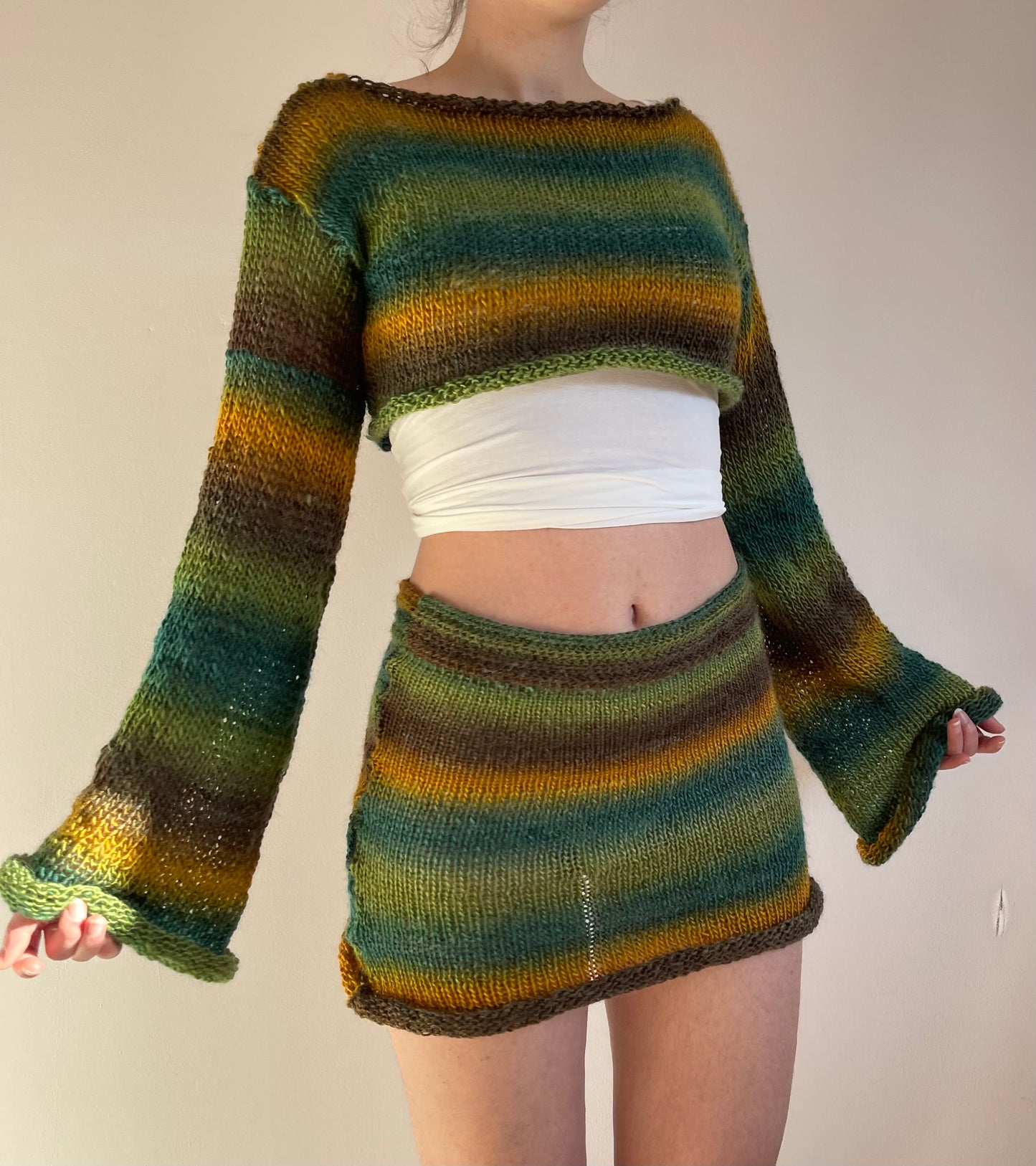 Handmade knitted ombré cropped jumper - Forest colourway