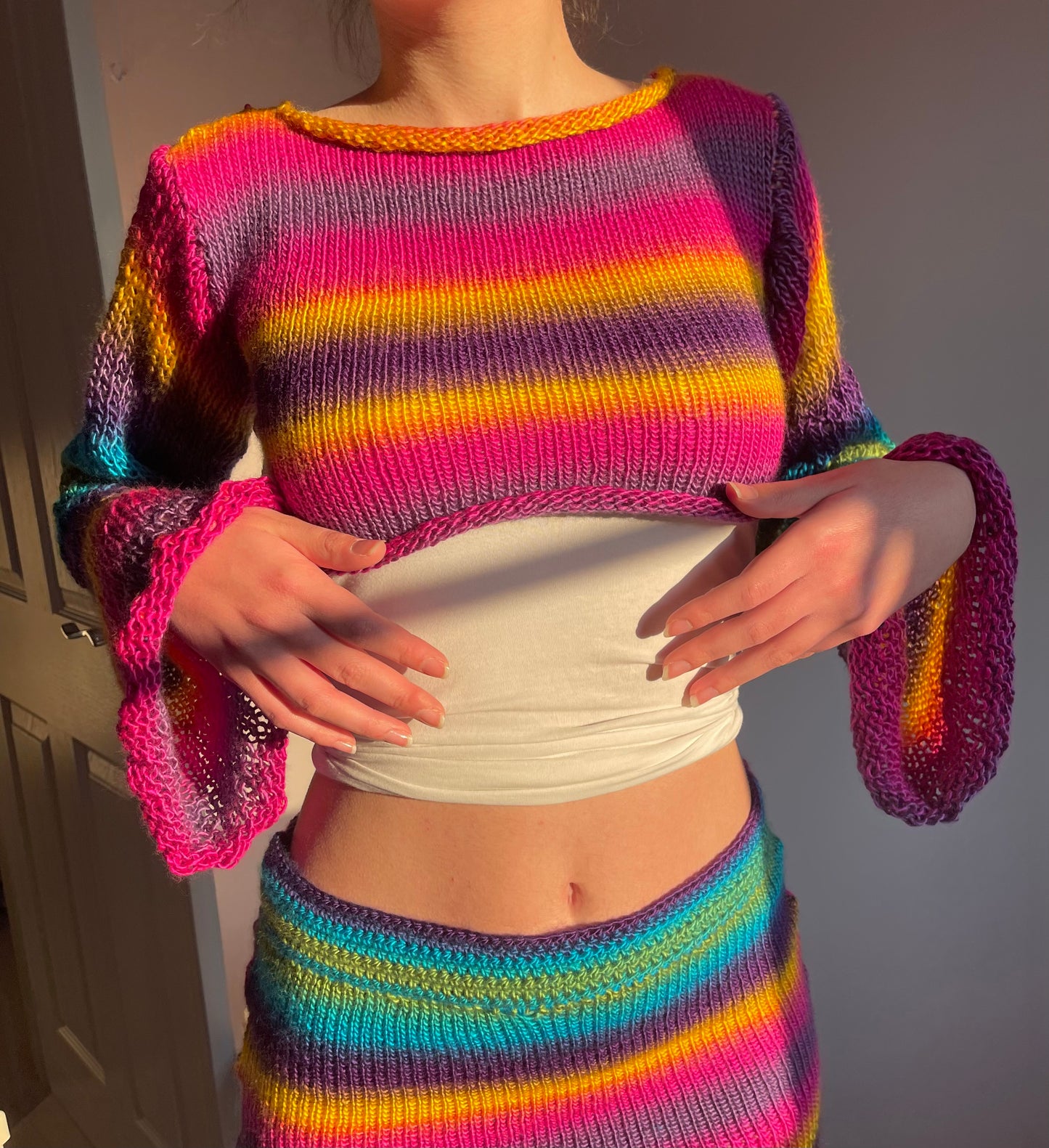 SET: Handmade knitted ombré skirt and top coord - Sunshine colourway