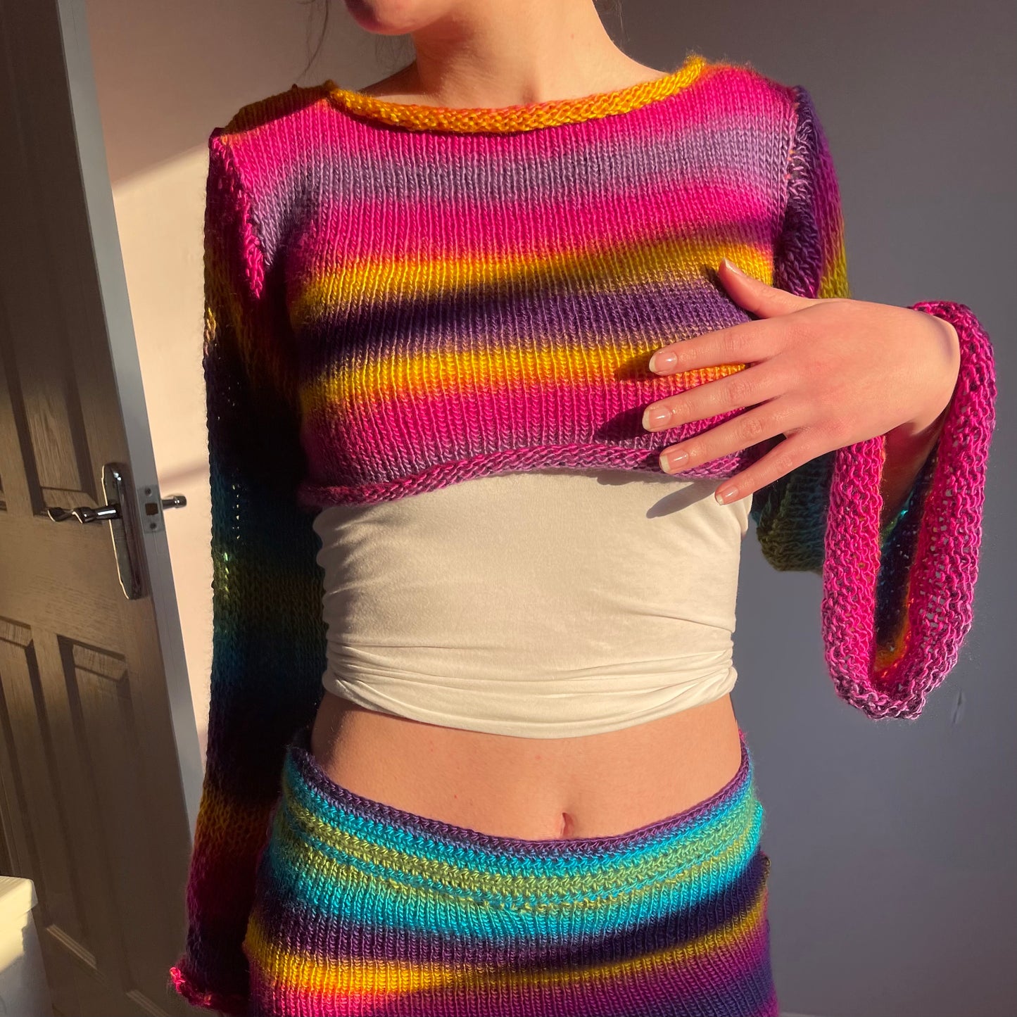 Handmade knitted ombré cropped jumper - Sunshine colourway