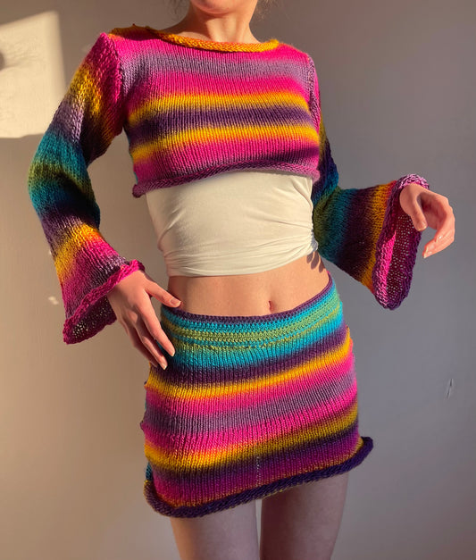 SET: Handmade knitted ombré skirt and top coord - Sunshine colourway