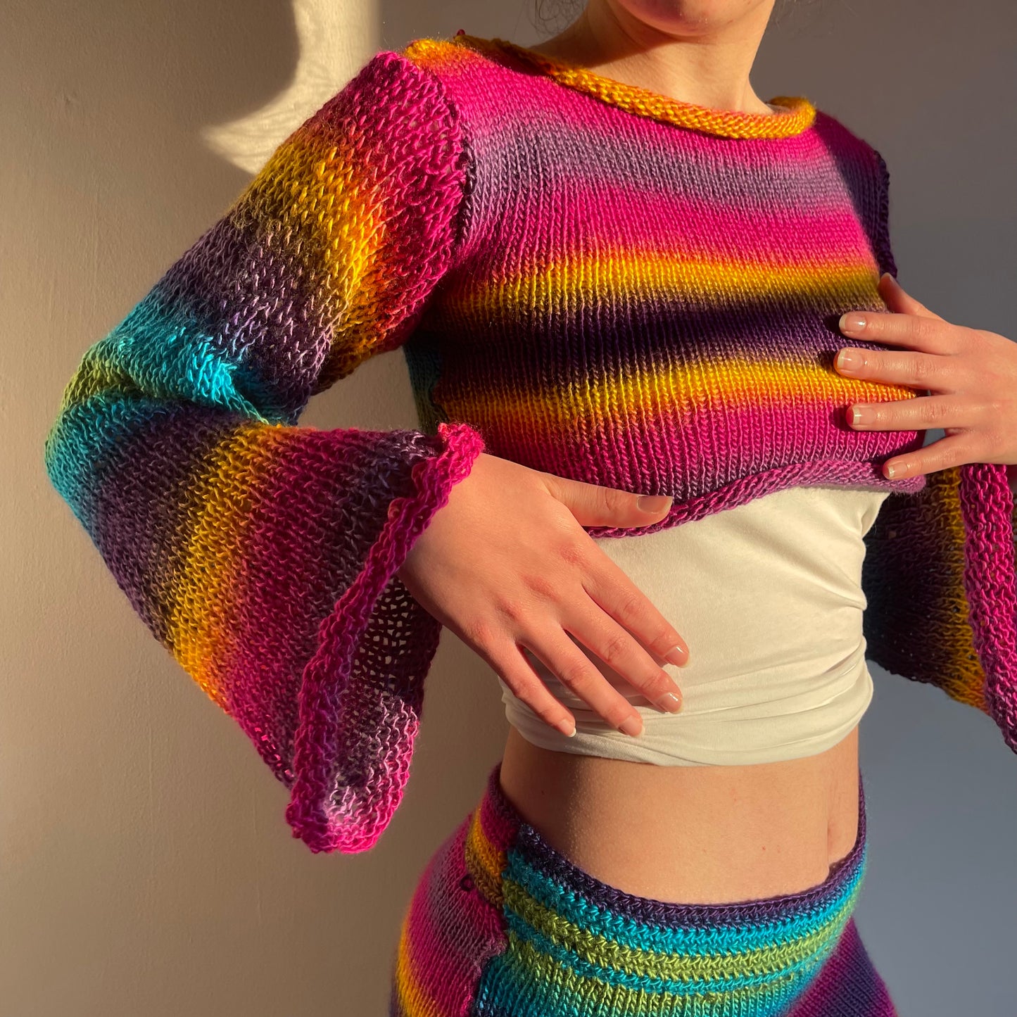 Handmade knitted ombré cropped jumper - Sunshine colourway