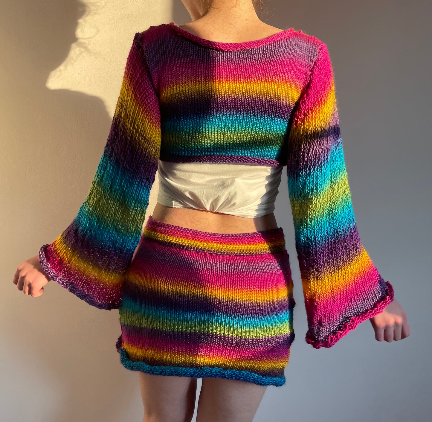 SET: Handmade knitted ombré skirt and top coord - Sunshine colourway