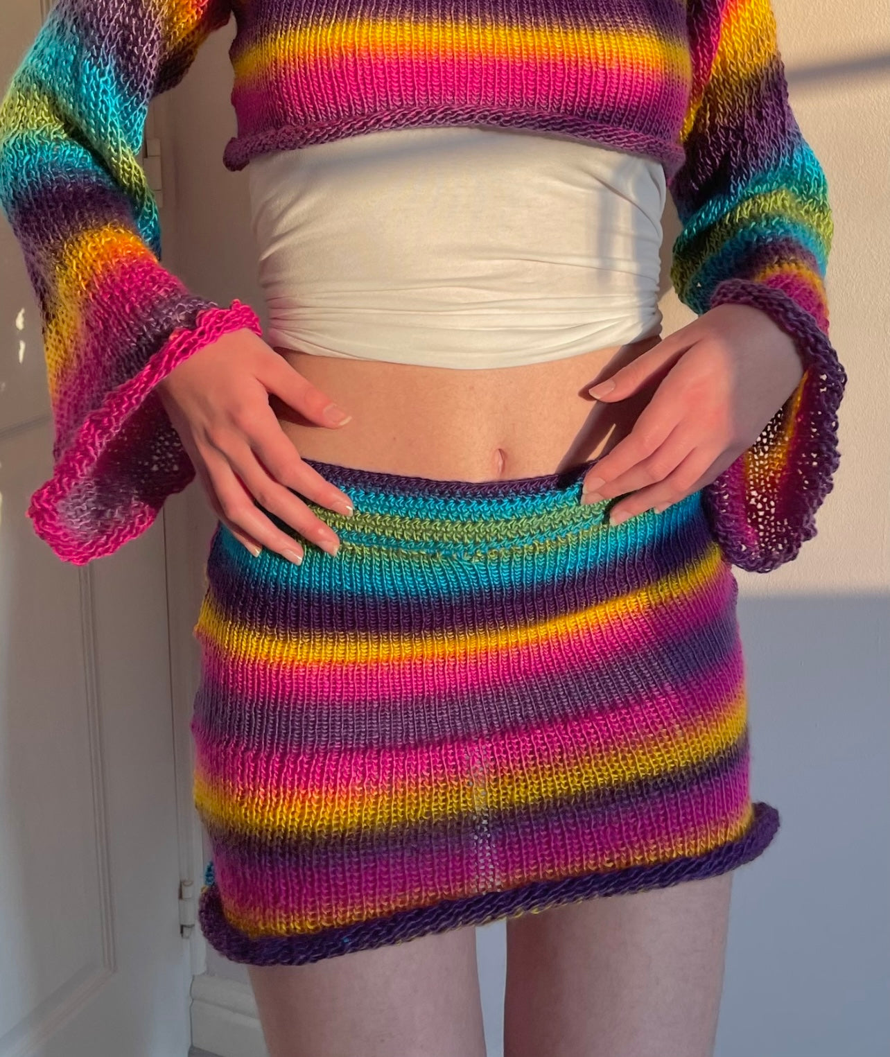 Handmade knitted ombré mini skirt - Sunshine colourway